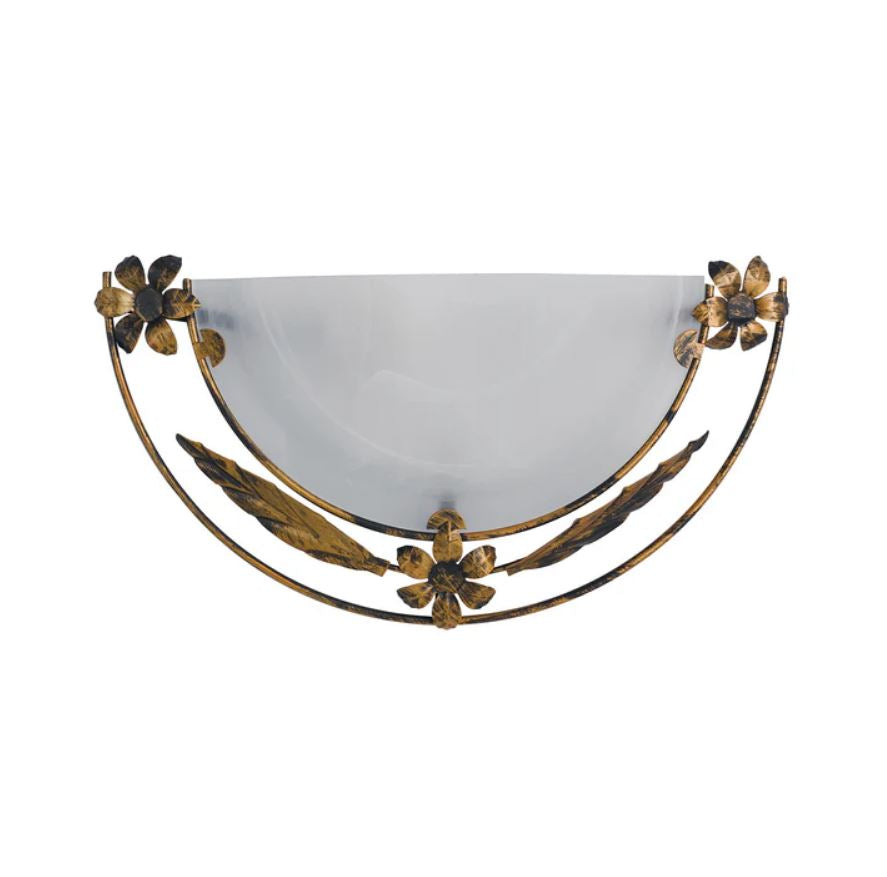 Applique in vetro alabastro bianco con struttura in metallo ruggine decori in oro 1XE27 non incl. RICCIO Applique in vetro alabastro bianco con struttura in metallo ruggine decori in oro 1XE27 non incl. RICCIO